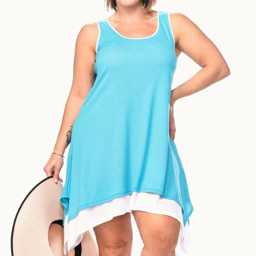 NWOT Two Tone Layered Tunic Turquoise/White Swim Cover Up/ Dress/Top